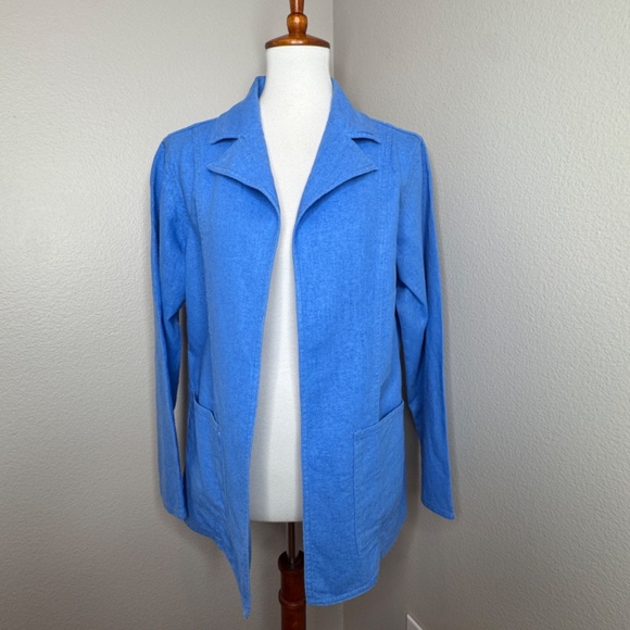DIALOGUE Linen Blend Pant Suit Jacket Set Sz 8 Casual Open‎ Front Elastic Waist - Picture 2 of 11